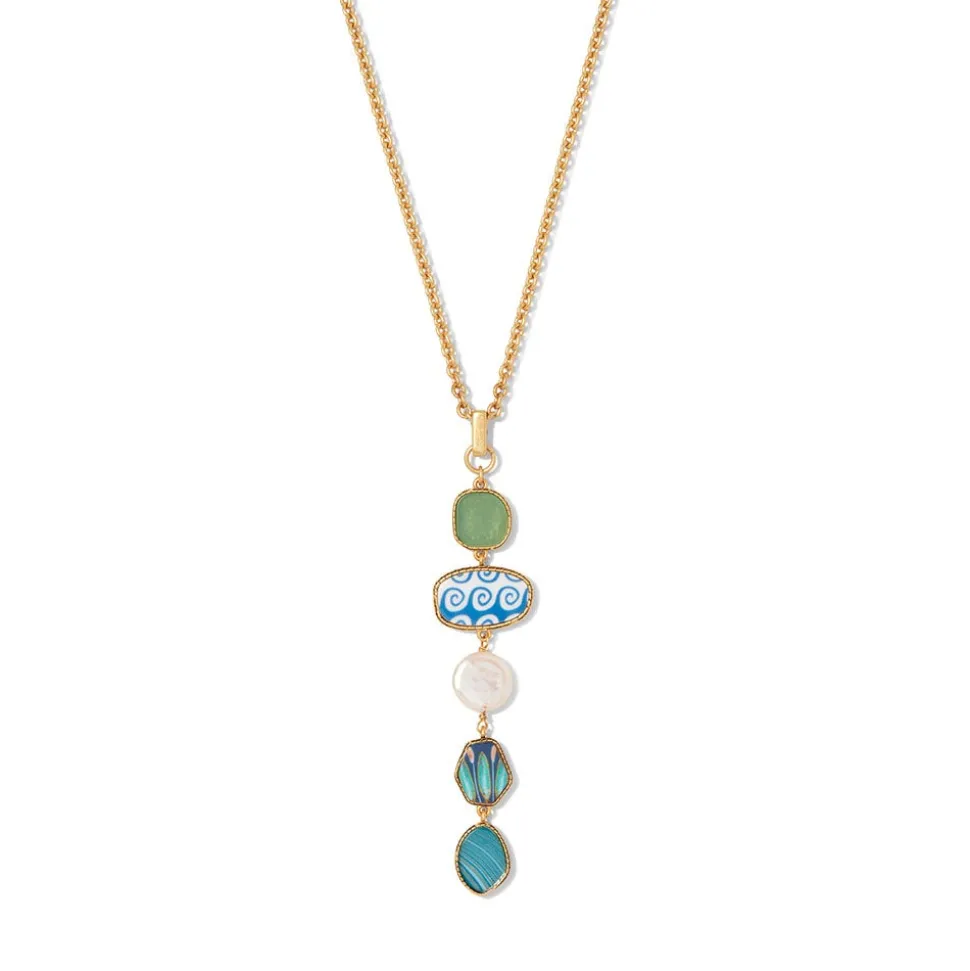 Ancient Mixed Motifs Glass Pendant Drop Necklace