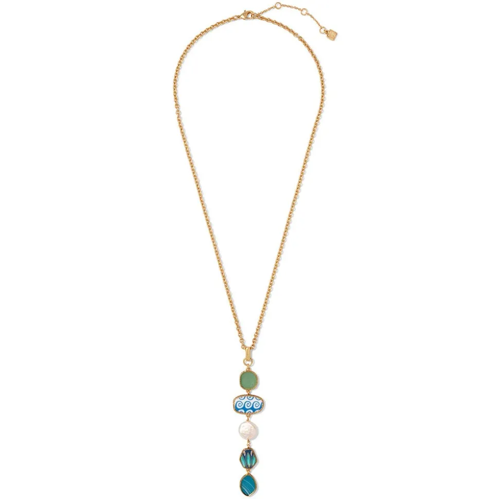 Ancient Mixed Motifs Glass Pendant Drop Necklace