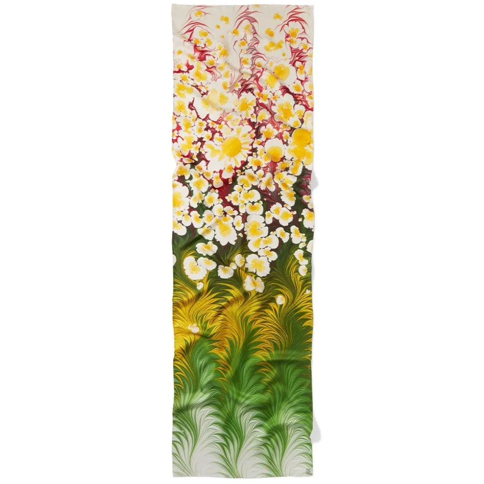 Daisy Garden Marbled Paper Oblong Silk Scarf