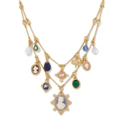 European Cameo Charm Necklace and Drop Earrings Set
