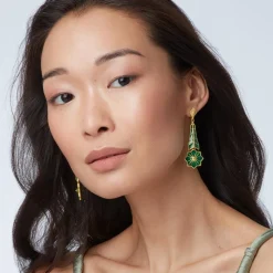 Lotus Pagoda Plique-à-Jour Long Drop Earrings