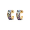 Magnolias and Irises Enamel Hoop Earrings