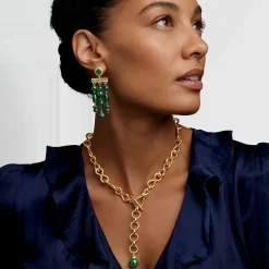 Roman Malachite Statement Necklace and Chandelier Earrings Set