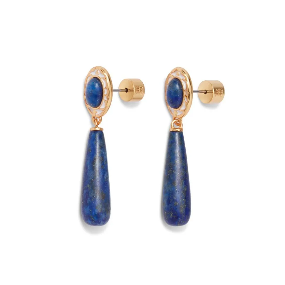 Spanish Baldric Lapis Braided Necklace and Elongated Drop Earrings Set