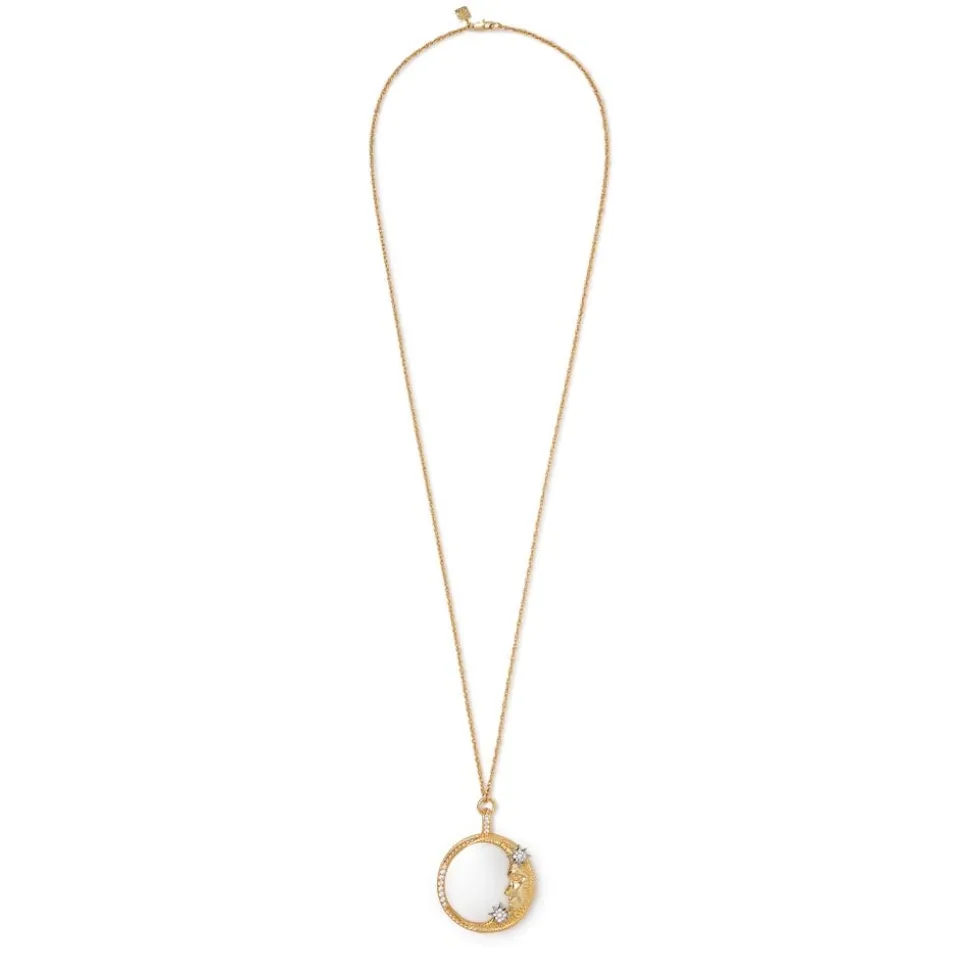 Spanish Day and Night Magnifier Pendant Necklace and Moon Drop Earrings Set