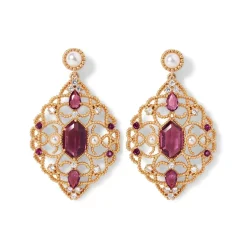 Turkish Amethyst Long Pendant Necklace and Statement Earrings Set